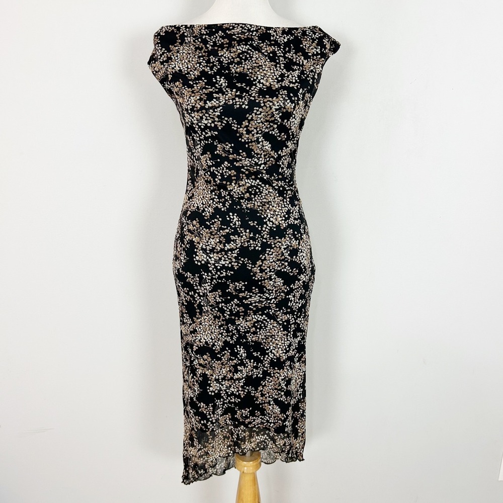 Y2K Jonathan Martin Dress Black Floral High Low Lettuce Hem Size Medium Womens